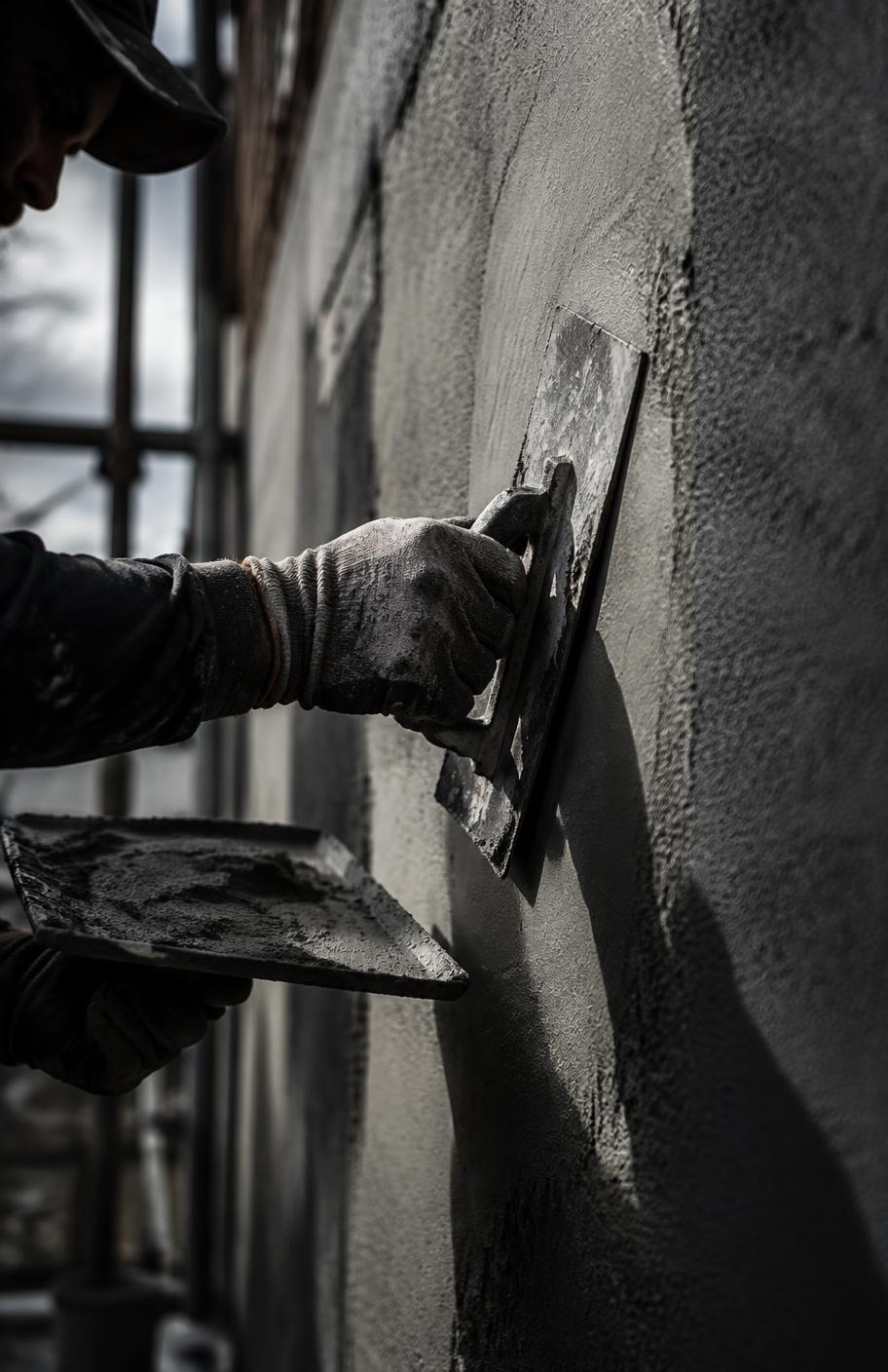 SCS plasterer applying render to an exterior wall